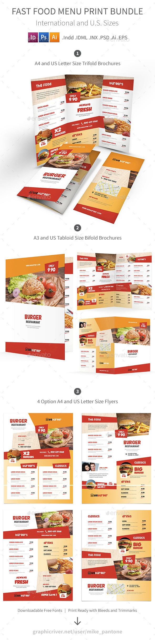 Fast Food Restaurant Menu Print Bundle by Mike_pantone | GraphicRiver